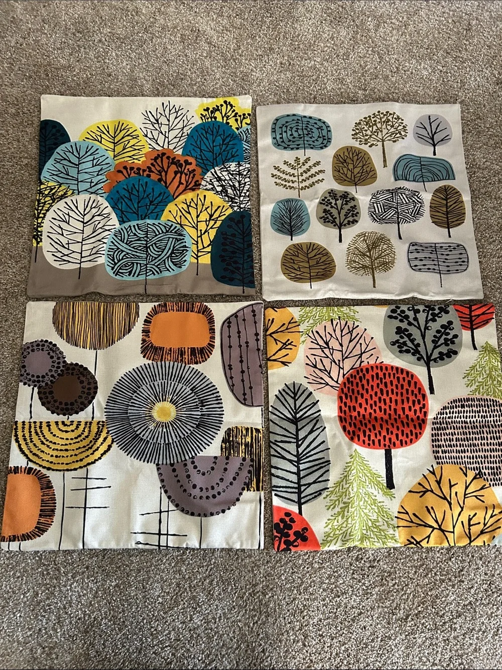 Set of 4 Mid-Century Modern Tree Print Fabric pillow covers “nwot” - Multicolor